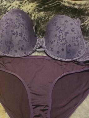 Purple Floral Lace Push-Up Bra & Matching Panty Set